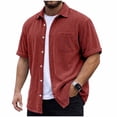thumbnail image 2 of WIZUTIZ Men's Retro Solid-Color Corduroy Lapel Short-Sleeved Shirt Button Down Overshirt Loose Stylish Solid Color Shirt, 2 of 5
