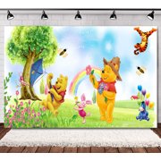 Winnie the Pooh Birthday Backdrop, 60×40 Inch Winnie the Pooh Children's Party Supplies, Birthday Party Decorations