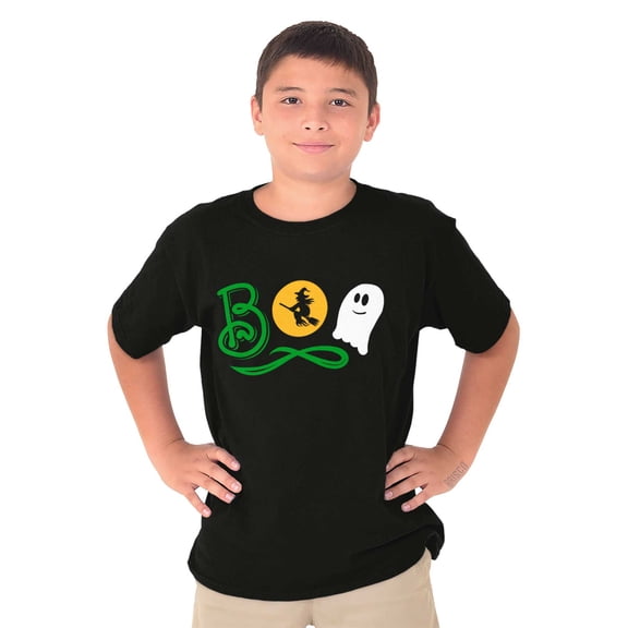 Boo Cute Witch Ghost Halloween Crewneck T Shirts Boy Girl Teen Brisco Brands L
