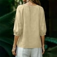 thumbnail image 7 of Besolor Womens Button down Shirts Summer Crew Neck 3/4 Sleeve Tops Cotton Linen Casual Loose Breathable Shirt Top, 7 of 7