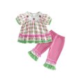 thumbnail image 2 of Argulvti Little Girls Smocked 2Pcs Set, Strawberry/Ice Cream Embroidery Plaid Ruffle Top + Ruffle Pants, 2 of 10