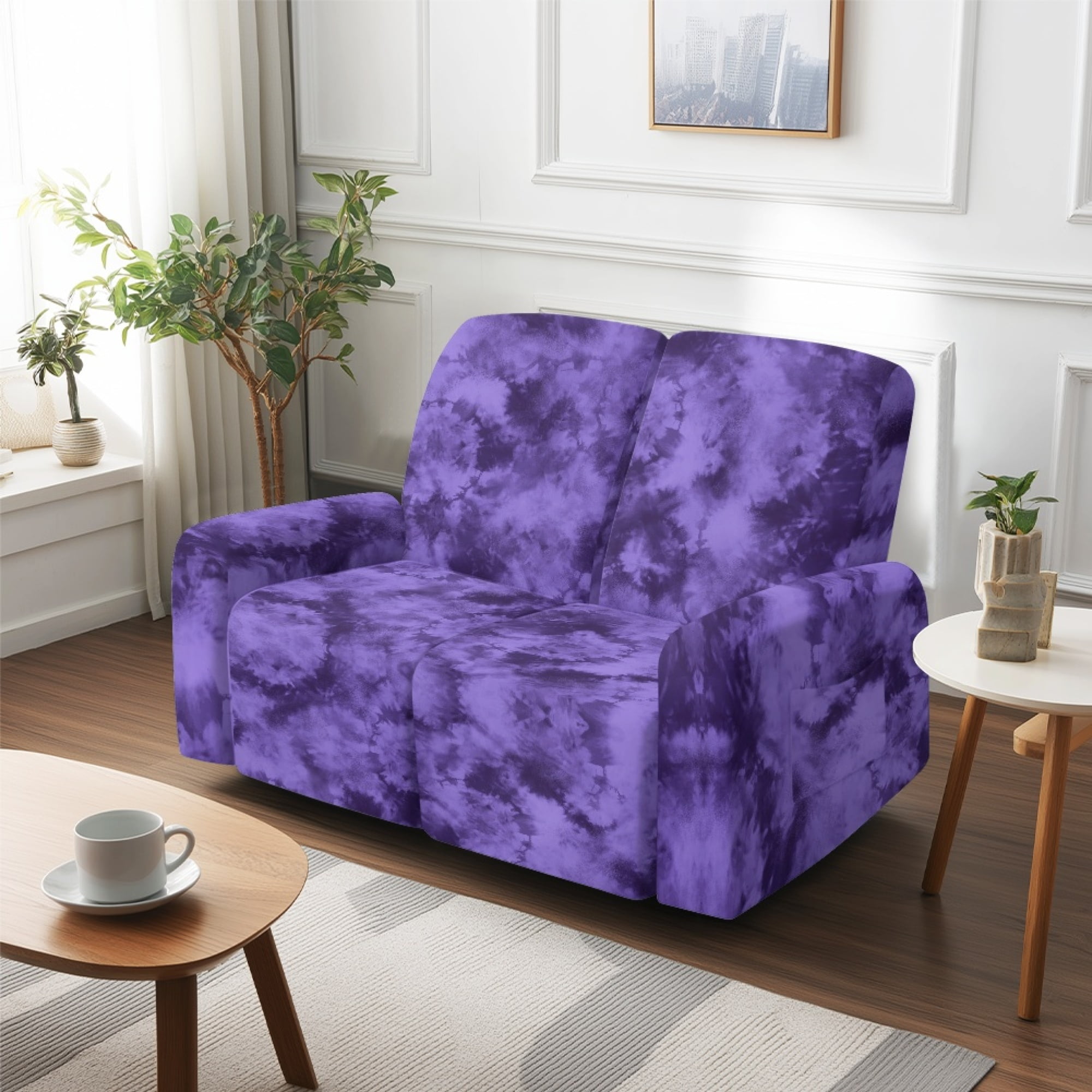 TSOVTHRID Purple Tie Dye Print Loveseat Covers 6-Piece Stretch Furniture Protector Non Slip Couch Slipcover for Dogs Pets Loveseat Slipcover Stay in Place