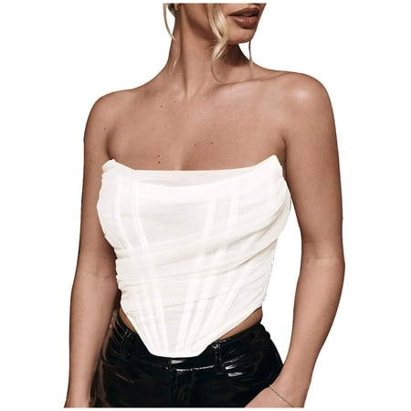 

Women s Sexy Strapless Mesh Bustier Open Back Boned Corset Crop Top
