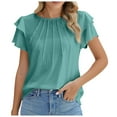 thumbnail image 2 of Lixiuxyad Women Dressy Casual Tops Business Work Blouses Summer Shirts Short Sleeve Crew Neck Trendy Flowy,Green M, 2 of 7