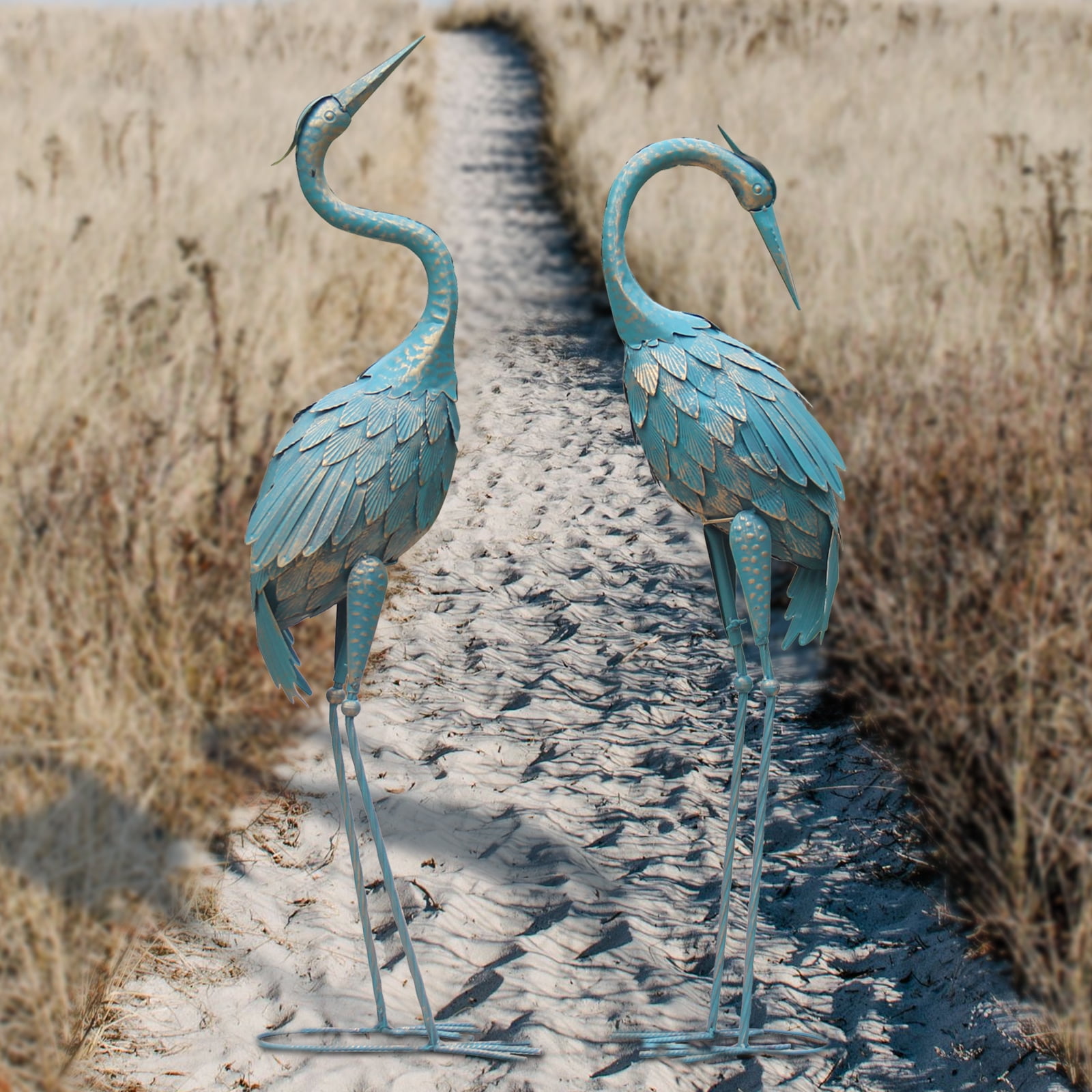 35-40 Inch Standing Garden Crane Statues for Outdoor Set of 2 Metal Birds Garden Sculptures Yard Art for Home Backyard Patio Lawn Decoration