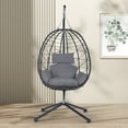 thumbnail image 2 of Egg Chair with Stand, Indoor Outdoor PE Wicker Hanging Egg Chair, Patio Swing Chair Basket Chair Hammock Chair with Stand for Bedroom Living Room Balcony, Dark Gray, 2 of 9