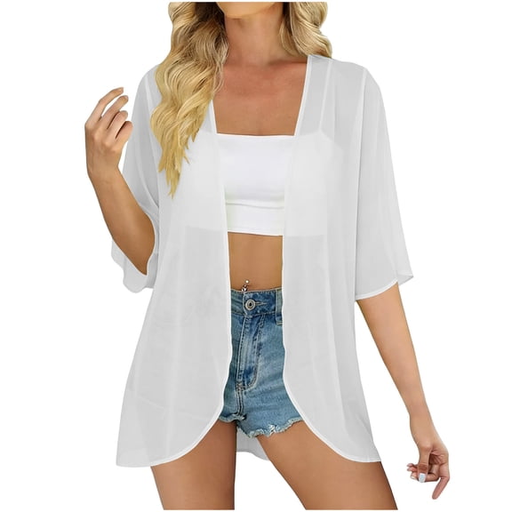 BTDECLAR Women's 3/4 Sleeve Cardigan Lightweight Open Front Cardigans 2026 Trendy Casual Breathable Summer Beach Cover-Ups