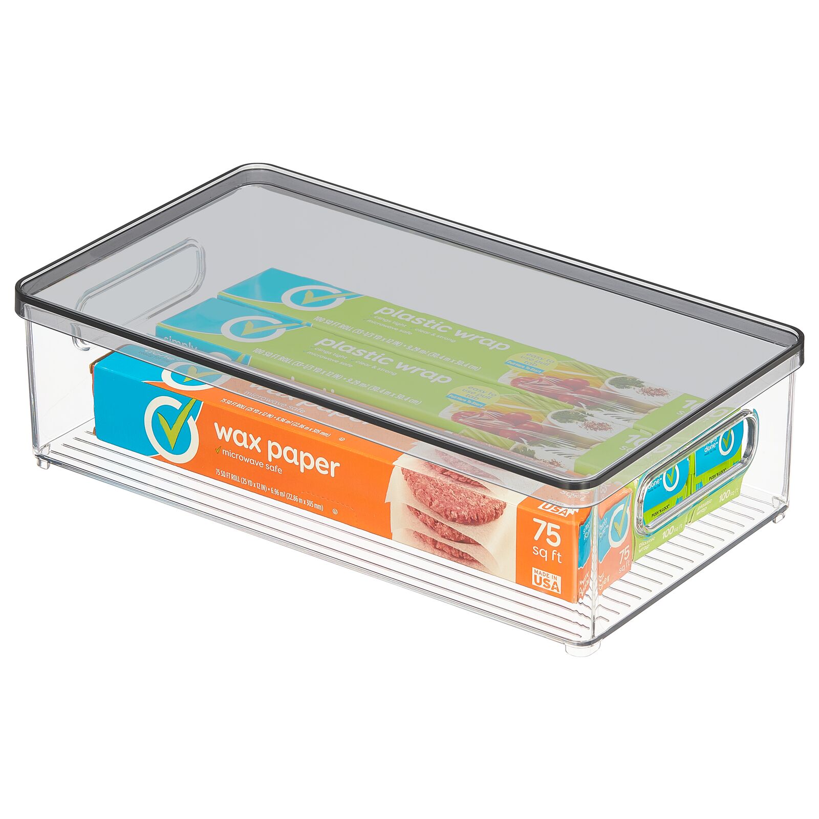 mDesign Plastic Stackable Kitchen Storage Bin Box with Handles