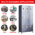 thumbnail image 6 of 72-Inch Tall Metal Locker, Modern 9 Door Lockers with Pothook and Security Door Lock, Solid Storage Locker for Home, Gym, School, Office, Basement (Gray), 6 of 9