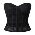 thumbnail image 5 of LEAVINGSUO Corset Tops for Women Vintage Strapless Lace Shaping Top Sheer Floral Mesh Hook Front Boned Slim Waist Bustier Club Daily Outfit Black S, 5 of 5