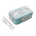 thumbnail image 1 of Caja de almuerzo ecológica de 1200ml con tenedor y cuchara, hecha de paja de trigo, ideal para microondas, diseño sellado con compartimentos, color verde nórdico, incluye utensilios opcionales de, 1 of 7
