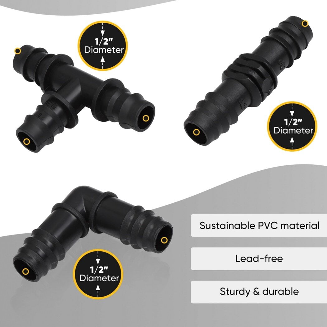 1/2" Poly PEX Fittings, 40PCS 2/1" Expansion PEX Fittings, Includes Poly PEX Elbows, Tees, Couplers, & Tube Bending Rings, 2/1" Poly PEX Connectors for PEX Plumbings