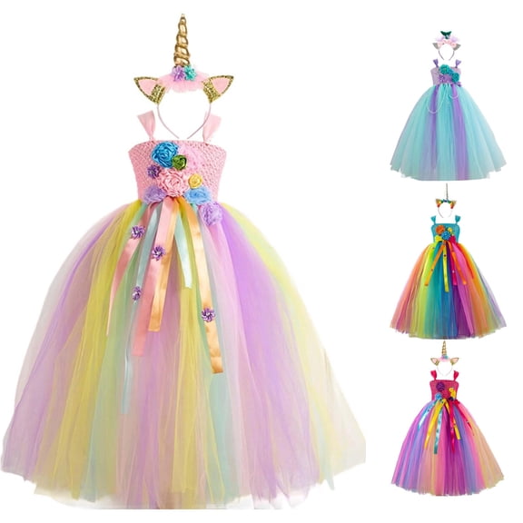 Oiyii Tween Girl's Halloween Tutu Dress Spaghetti Strap Floral Formal Party Gown Holiday Pageant Frock,Beige
