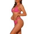 thumbnail image 4 of Women's Halter Underwire Ribbed Bikini Combination Sets 2 Piece Double Straps Tie Back Triangle Bottoms Swimwear Bathing Suits Small Black, Hot Pink, 4 of 5