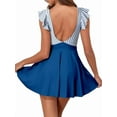 thumbnail image 4 of Women'S Swimsuit Ruffle Cutout Swimdress Tummy Control V Neck Wrap Swimwear Blue  & Blue L, 4 of 8