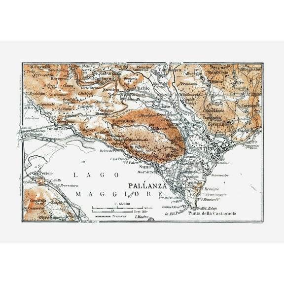 Historic Map - Pallanza Region Italy - Baedeker 1921 - Vintage Wall Art