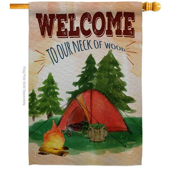 Ornament Collection H191106-BO Welcome to our Neck of Wood Camping Outdoor 28 x 40 in. Double-Sided Decorative Vertical House Flags for Decoration Banner Garden Yard Gift