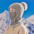 thumbnail image 6 of 3 in 1 Beanie Hat With Scarf And Mask Knitted Winter Scarves Fall Fashion Pashmina Scarf Warm Women's Hats & Caps Grey, 6 of 7