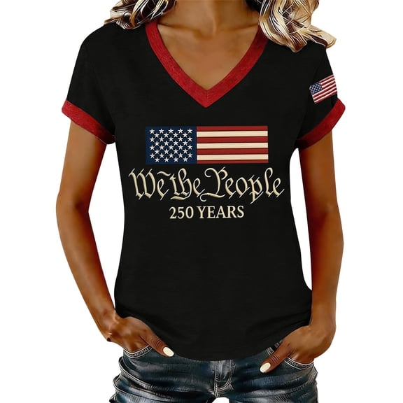 Easter oversized tshirts for women 250th Anniversary Print V Neck T Shirt Patriotic Casual Tee short sleeve shirts for women