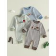 thumbnail image 3 of Cenuakty Baby Boy Fall Romper Waffle Stripe Print Embroidery Long Sleeve Jumpsuits, 3 of 9
