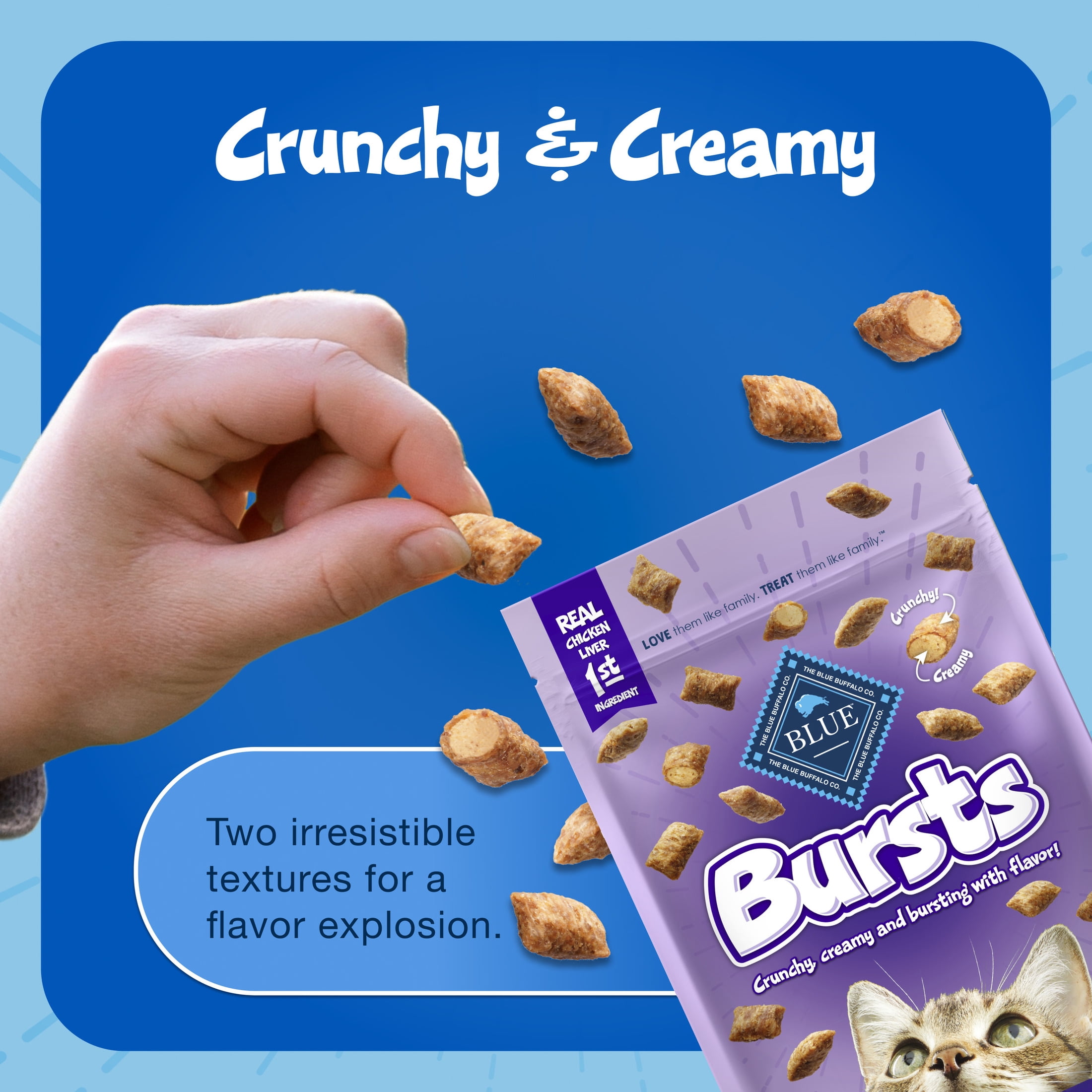 Blue Buffalo Bursts Crunchy & Creamy Cat Treats, Delish Liver & Beef, 2-oz Bag