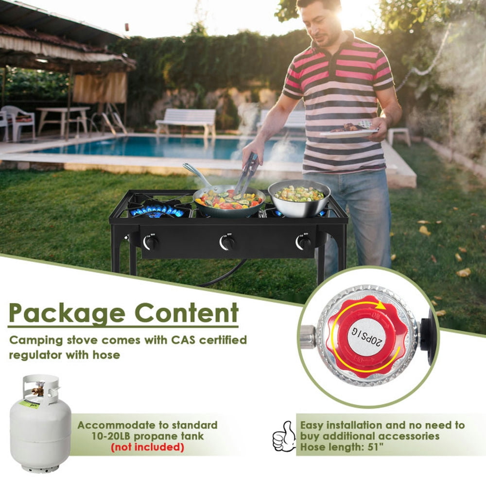 Spaco 225 000-BTU Portable Propane 3 Burner Gas Cooker, Camp Stove for Outdoor Cooking