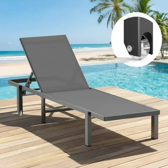 MUCHENGHY Aluminum Outdoor Chaise Lounge Chair with Wheels, 5-Position Poolside Lounger