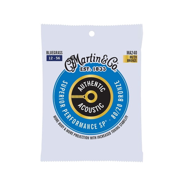 Cuerdas para guitarra acústica Martin Authentic Rendimiento superior Bluegrass 12-56 80/20 Bronce