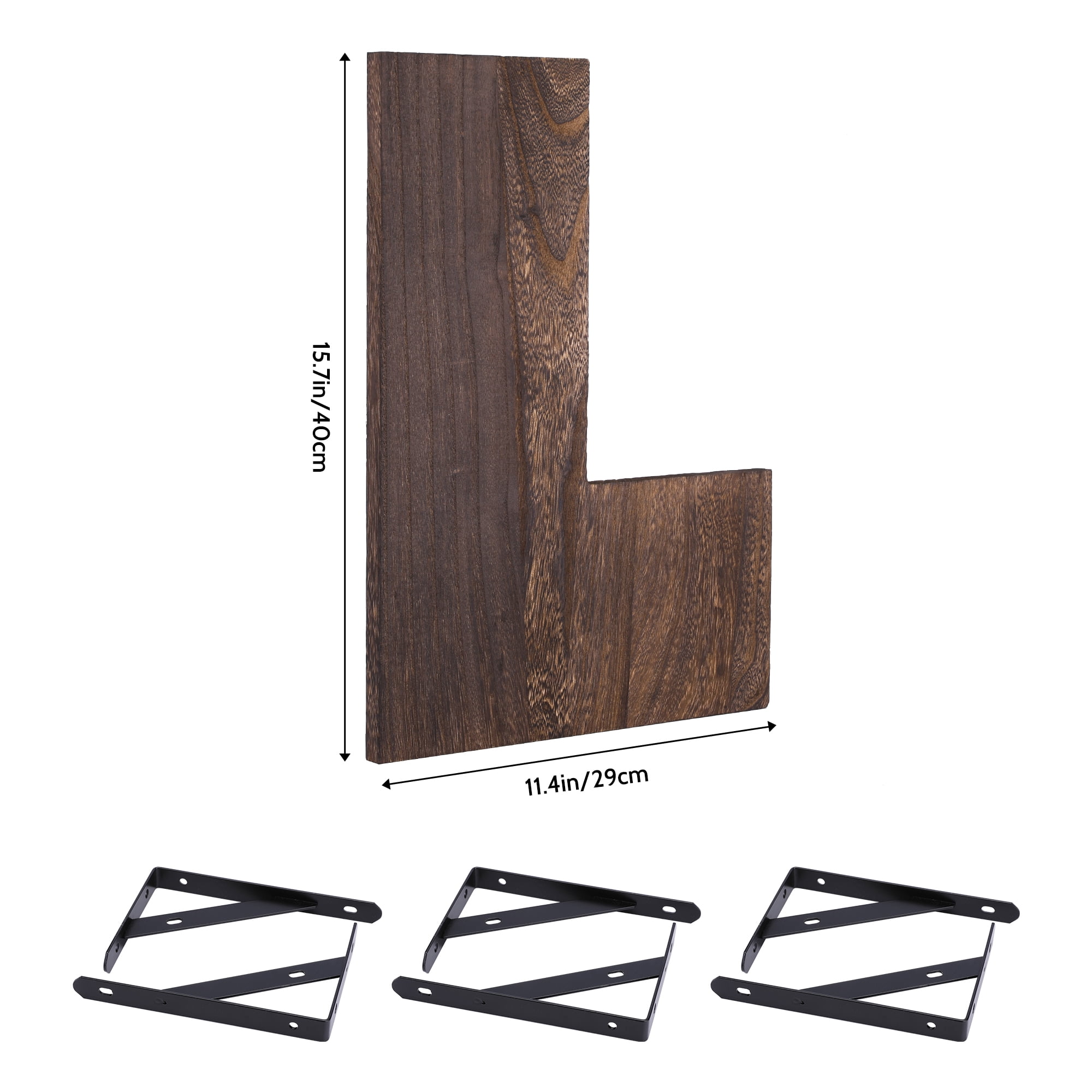Unique Bargains Wood Floating Shelves Set of 3 Wall Mounted Shelves Dark Brown 15.7"
