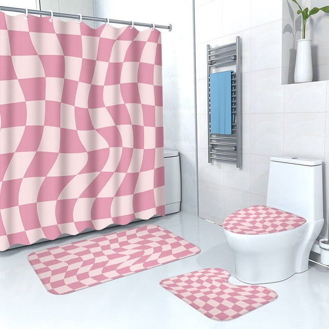 TIMIFIS Shower Curtain Set Waterproof Shower Curtain Four-Piece Set - Bathroom Dry and Wet Separation Mat Set Stylish Non-Slip Bathroom Partition Easy to Clean and Material Bathroom Sets