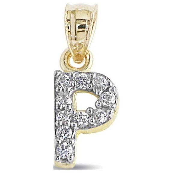 Precious Stars 14K Yellow Gold Cubic Zirconia Unisex Initial Letter 'P' Pendant - No Chain, Pendant Only