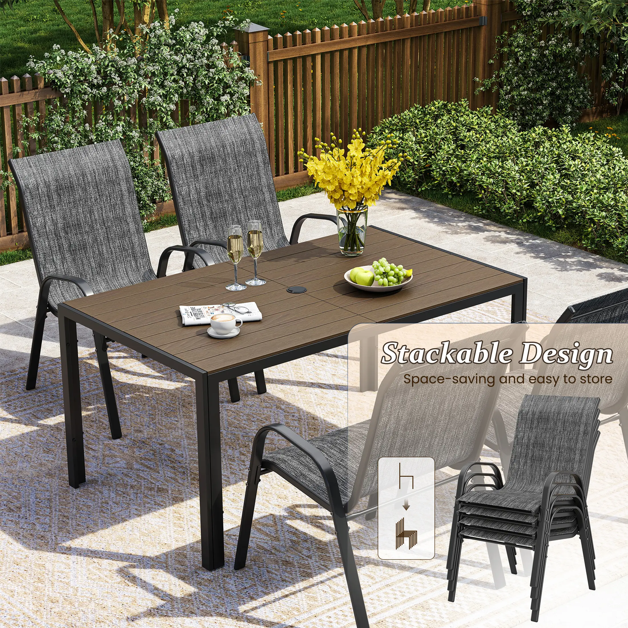 UDPATIO Patio Chairs Set of 5, Outdoor Dining Chairs High Back with All Weather Breathable Textilene, Metal Frame for Lawn Garden Backyard Deck,Dark Grey
