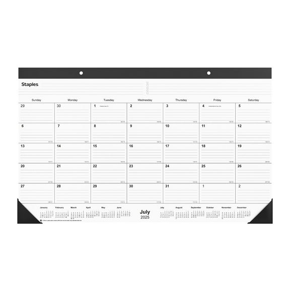 2025-2026 Staples 18" x 11" Academic Monthly Desk Pad Calendar Black (ST17004-25)