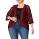 thumbnail image 1 of Cárdigan de mujer plus size Agnes Orinda, con encaje de crochet, mangas 3/4, ligero y transparente, ideal para el verano, talla 2X, color burdeos, 1 of 6