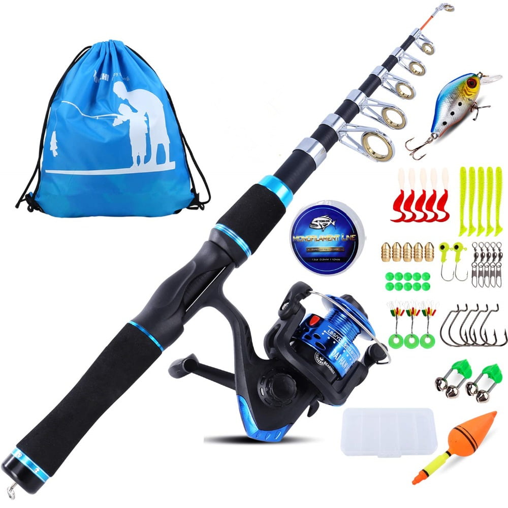 with Sp Kids Fishing Pole Portable Telescopic Fishing Rod and Reel Combo Kit 