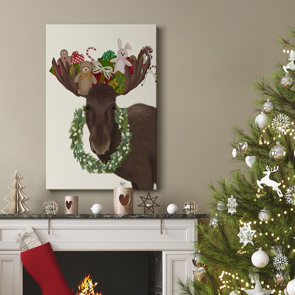 Christmas Moose and Christmas Gifts- Gallery Wrapped Canvas