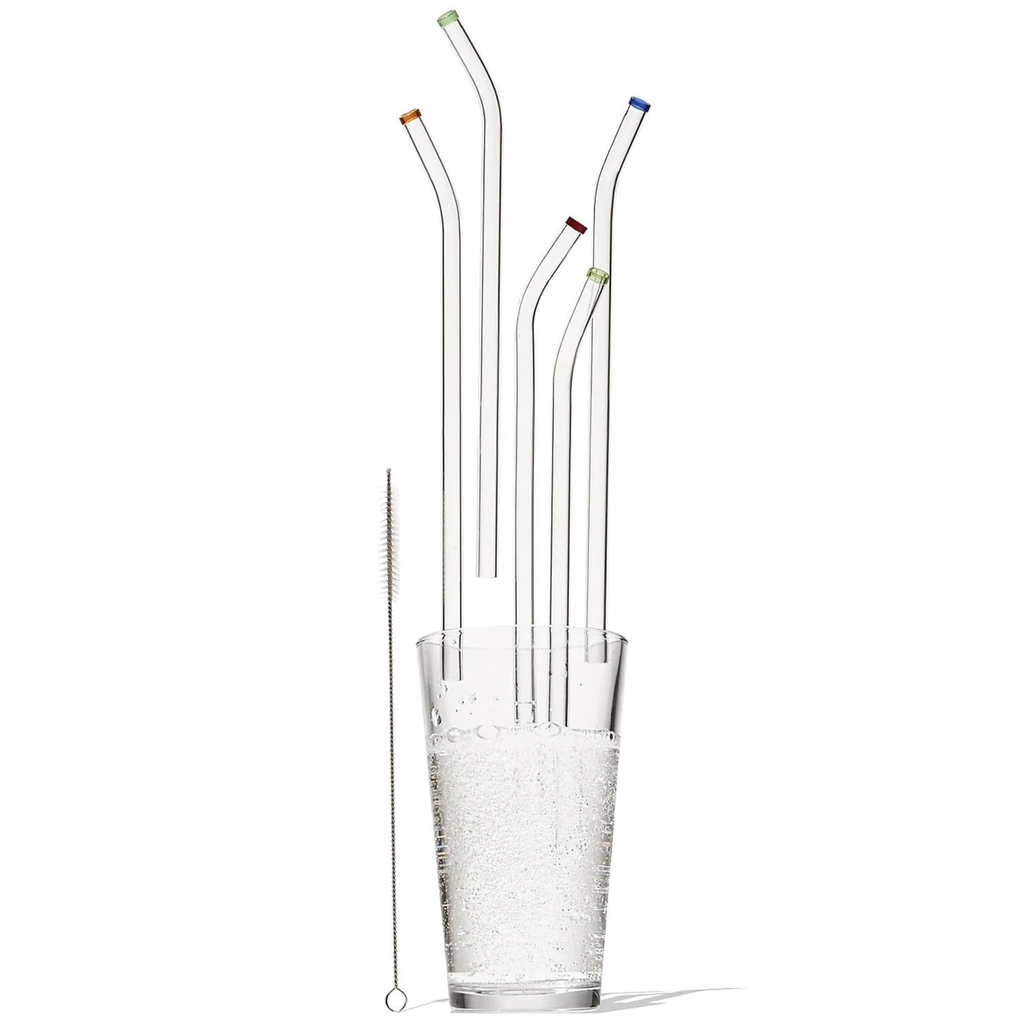 8PCS/set Creative Flower Glass Straw Reusable Glass Drinking Straws Cleaner  Brush Bent Glass Straws For