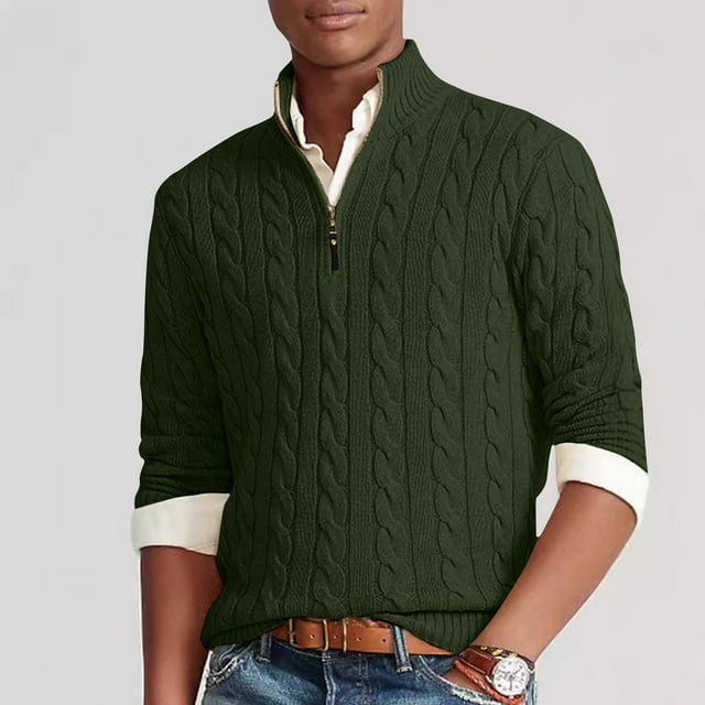 Styesk Mens Sweater Quarter Zip Pullover Sweater Cable Knit V Neck Sweater Comfy Soft Oversized Sweater Casual Loose Sweaters
