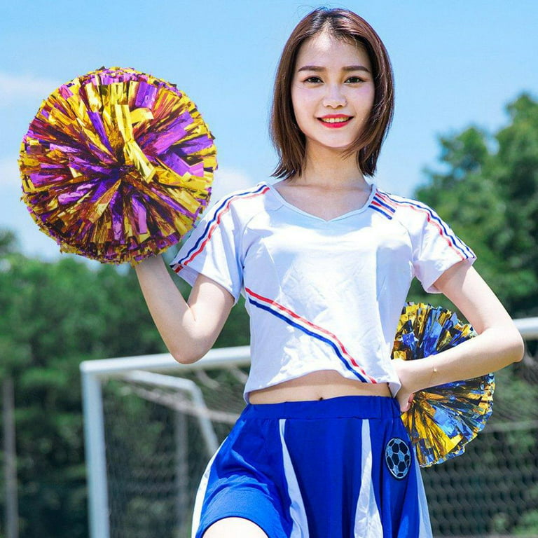 2 Pcs Cheerleader Pom Poms & Plastic Ring Cheer Poms Cheerleading