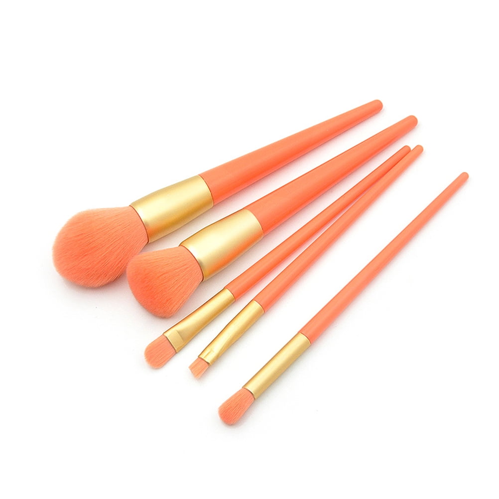 OUNONA 5Pcs Make Up Set Orange Portable Professional Cosmetic Brushes with Ultra Dense Rayon Bristles