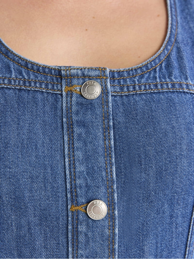 Free Assembly Women's Sleeveless Chambray Mini Dress with Button Front,  Sizes XS-XXL - Walmart.com