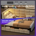 thumbnail image 4 of Lit de Jour Double Beige Rembourré avec Station de Recharge et Rangement, 4 of 8