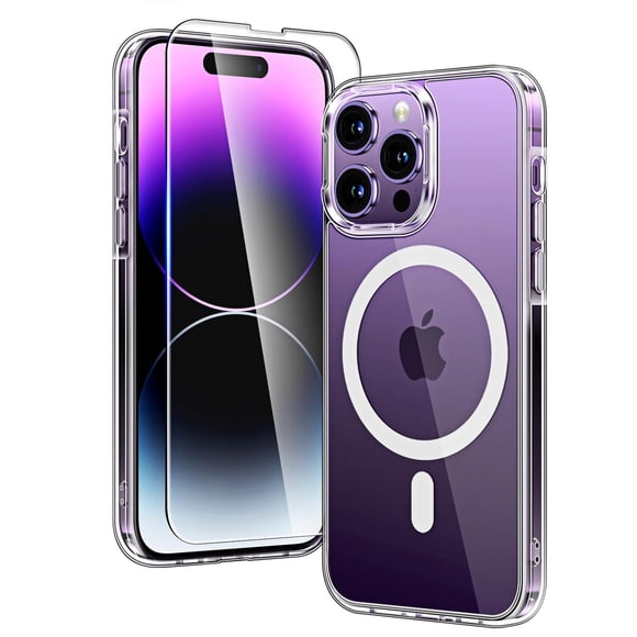 TAURI Funda Magnética para iPhone 14 Pro 6.1" con Protector de Pantalla Vidrio Templado, Compatible