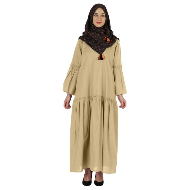 Bimba Robe Longue Islamique avec Foulard Hijab Imprimé Abaya en Rayonne Maxi Vêtements pour Femmes Musulmanes