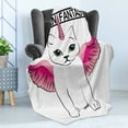 thumbnail image 4 of Unicorn Cat Soft Flannel Fleece Throw Blanket, Urban Fantasy Theme Cat with Pink Wings and Horn Vintage Fiction Art, Cozy Plush for Indoor and Outdoor Use, 50" x 60", Pink Black, by Ambesonne, 4 of 5