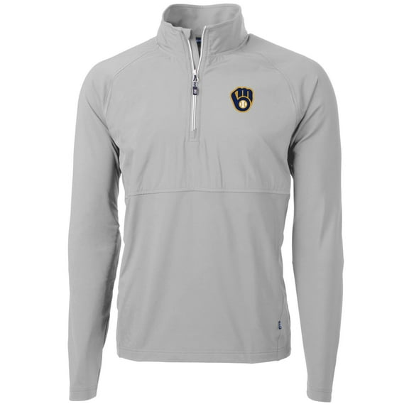 Men's Cutter & Buck Gray Milwaukee Brewers Adapt Eco Knit Hybrid Recycled Quarter-Zip Pullover Jacket