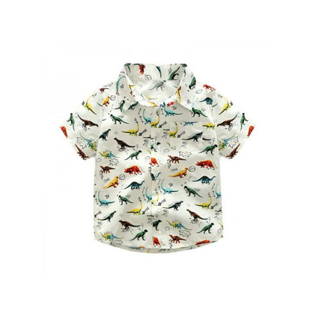 Lavaport Cool Baby Boys Shirt Dinosaur Print Short Sleeve Cotton Tops