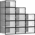 thumbnail image 1 of SONGMICS Cajas de Zapatos Plástico, Juego de 12 Organizadores de Almacenamiento, Caja Zapatero Plástico Plegable y Apilable para Zapatillas hasta talla 44, Transparente y Negro, 1 of 9