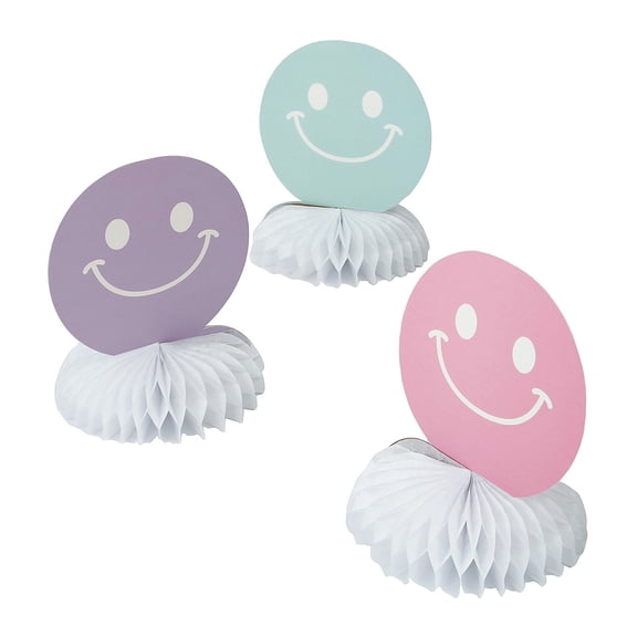 Fun Express 7 1/2" x 9" Smile Face Party Honeycomb Centerpieces - 3 Pieces