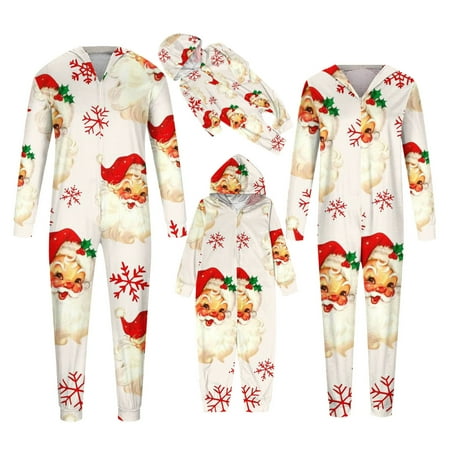 

DODADAWANJ Matching Christmas Onesies Pajamas for Family with Hood Cute Santa Claus Print Sleepwear Comfy Zip Up Long Sleeve Xmas Jammies for Kid